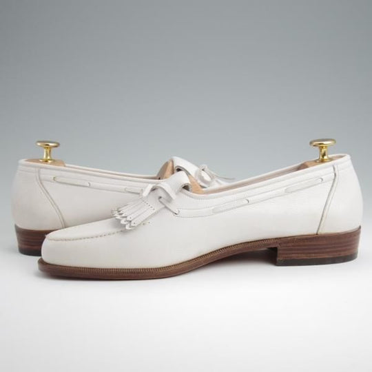 未使用★(伊)BONORA/ボノーラ SIZE 41.5【デッドストック品★キルトローファー/白】シボ革/メンズ★l385