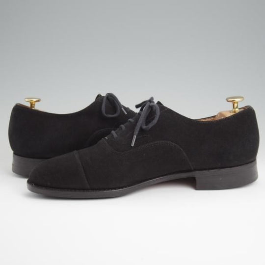 極上★チャーチ 75F/UK7.5【旧チャーチ★3都市ロゴ/84ラスト】ストレートチップ/スエード/黒/メンズ/Church's★l389