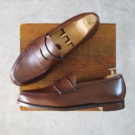 美品★クロケット&ジョーンズ 7.5E【定価￥110,000-★BOSTON 2/ボストン】コインローファー/シボ革/濃茶/Crockett&Jones★l391