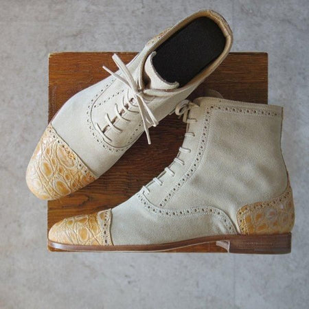 未使用★(伊)アルベルト・ファッシャーニ SIZE 40.5【スエード×クロコ風型押し★レースアップブーツ】メンズ/ALBERTO FASCIANI★l399