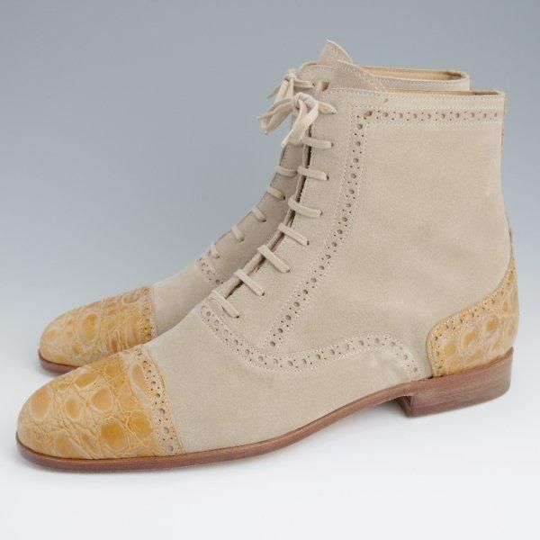 未使用★(伊)アルベルト・ファッシャーニ SIZE 40.5【スエード×クロコ風型押し★レースアップブーツ】メンズ/ALBERTO FASCIANI★l399