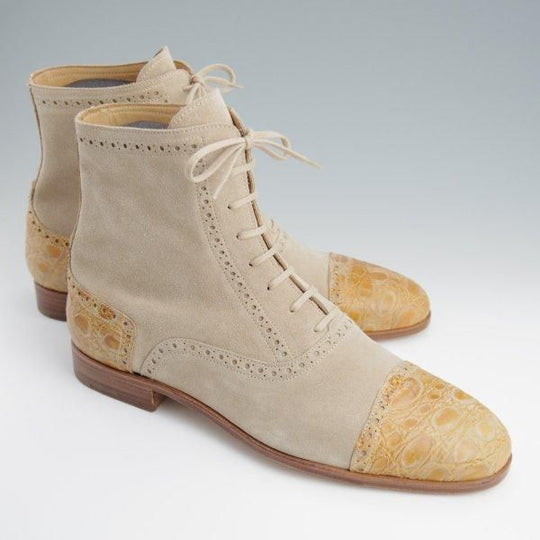 未使用★(伊)アルベルト・ファッシャーニ SIZE 40.5【スエード×クロコ風型押し★レースアップブーツ】メンズ/ALBERTO FASCIANI★l399