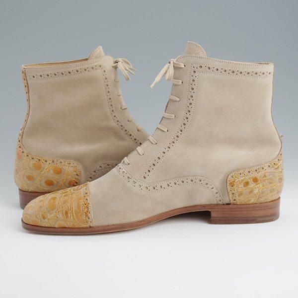 未使用★(伊)アルベルト・ファッシャーニ SIZE 40.5【スエード×クロコ風型押し★レースアップブーツ】メンズ/ALBERTO FASCIANI★l399