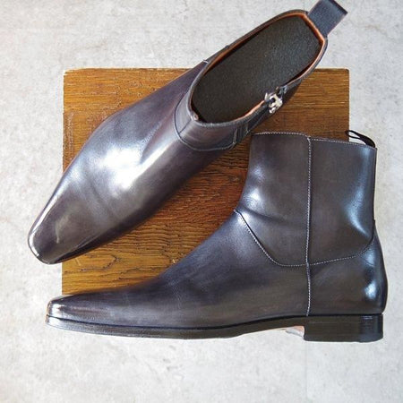 極上★(伊)サントーニ SIZE 7【黒系パティーヌ★サイドジップブーツ】10917/カーフ/メンズ/Santoni★l400