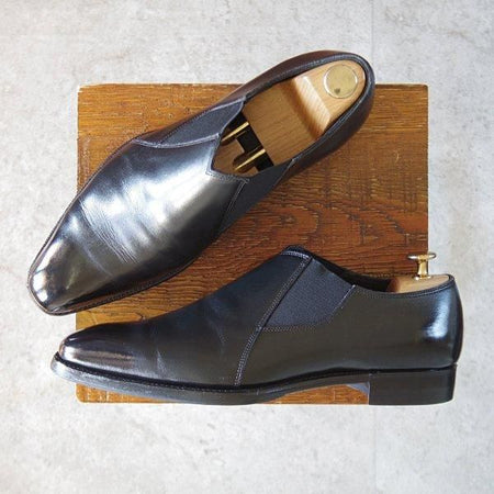 極上★三陽山長 SIZE 7.5【定価￥80,300-★容之介/YONOSUKE】R309ラスト/サイドエラスティック/カーフ/黒/メンズ/Sanyo Yamacho★l404
