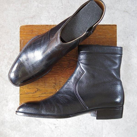 極上★(伊)BONORA/ボノーラ SIZE 42【貴重★サイドジップブーツ/黒】シボ革/メンズ★l413