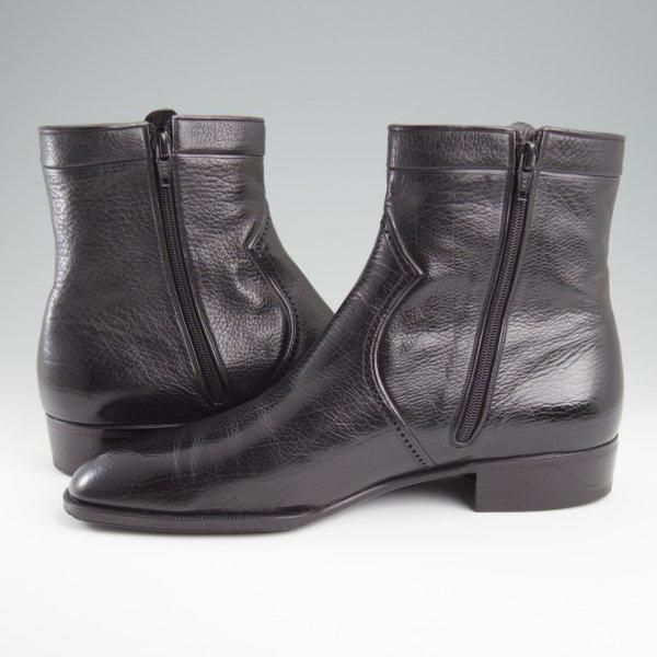 極上★(伊)BONORA/ボノーラ SIZE 42【貴重★サイドジップブーツ/黒】シボ革/メンズ★l413