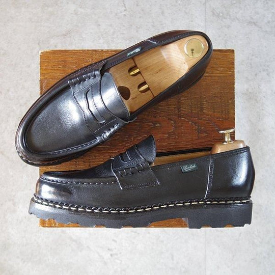 極美品★パラブーツ SIZE 8【定価￥94,600-★ランス/REIMS】ノアール/NOIR/コインローファー/リスレザー/黒/メンズ/Paraboot★l419