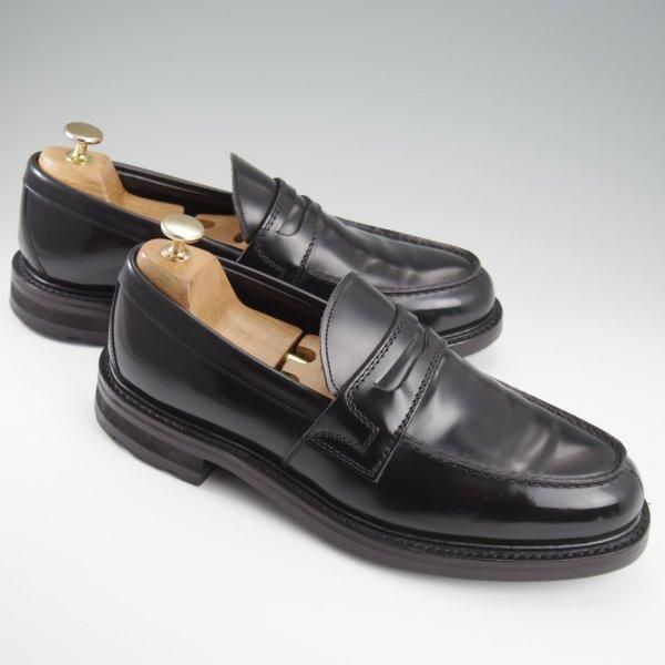 極美品★チャーチ 85F/UK8.5【現行5都市ロゴ★CAPSTONE 2/コインローファー】126ラスト/ポリッシュドバインダーカーフ/黒/Church's★l426