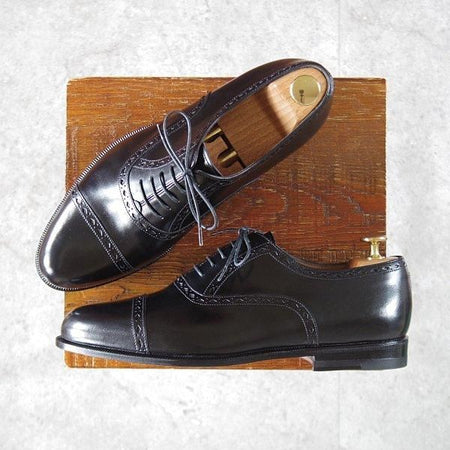 未使用★(伊)サントーニ SIZE 7.5【貴重★CLASSICOライン/クォーターブローグ】カーフ/黒/メンズ/Santoni★l430