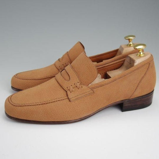 未使用★銀座ヨシノヤ SIZE 25.5【小笠原シューズ製★コインローファー/薄茶】スリッポン/ヌバック/メンズ/Ginza Yoshinoya★l470
