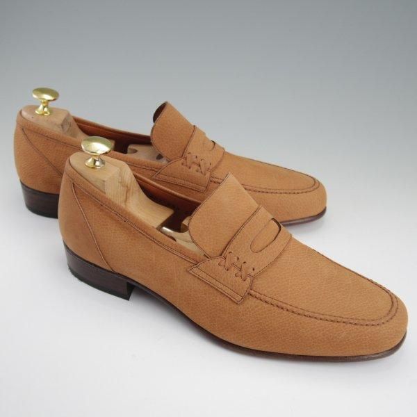 未使用★銀座ヨシノヤ SIZE 25.5【小笠原シューズ製★コインローファー/薄茶】スリッポン/ヌバック/メンズ/Ginza Yoshinoya★l470