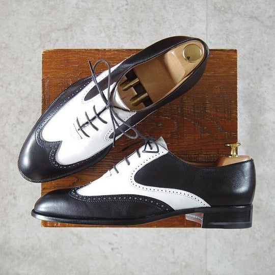 未使用★(伊)MORESCHI/モレスキー SIZE 7.5【★スペクテイターシューズ/フルブローグ】カーフ/白×黒/メンズ★l475