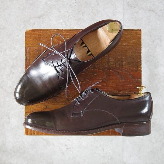 極上★銀座ヨシノヤ SIZE 25.5【小笠原シューズ製★ハンドソーンウェルテッド製法/プレーントゥ】Vフロント/濃茶/Ginza Yoshinoya★l477