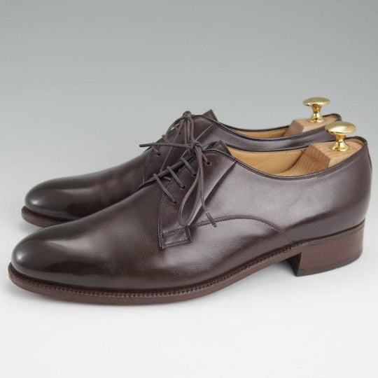 極上★銀座ヨシノヤ SIZE 25.5【小笠原シューズ製★ハンドソーンウェルテッド製法/プレーントゥ】Vフロント/濃茶/Ginza Yoshinoya★l477