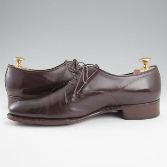 極上★銀座ヨシノヤ SIZE 25.5【小笠原シューズ製★ハンドソーンウェルテッド製法/プレーントゥ】Vフロント/濃茶/Ginza Yoshinoya★l477