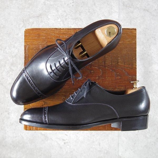 未使用★(英)ガジアーノ&ガーリング 7.5E【★CAMBRIDGE/ケンブリッジ/GG06ラスト】パンチドキャップトゥ/カーフ/黒/GAZIANO&GIRLING★l481