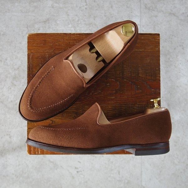 極上★クロケット&ジョーンズ 6E【定価￥90,200-★鹿革/DEERSKIN/375ラスト】CAMDEN/ローファー/スエード/茶/Crockett&Jones★l501