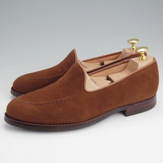 極上★クロケット&ジョーンズ 6E【定価￥90,200-★鹿革/DEERSKIN/375ラスト】CAMDEN/ローファー/スエード/茶/Crockett&Jones★l501