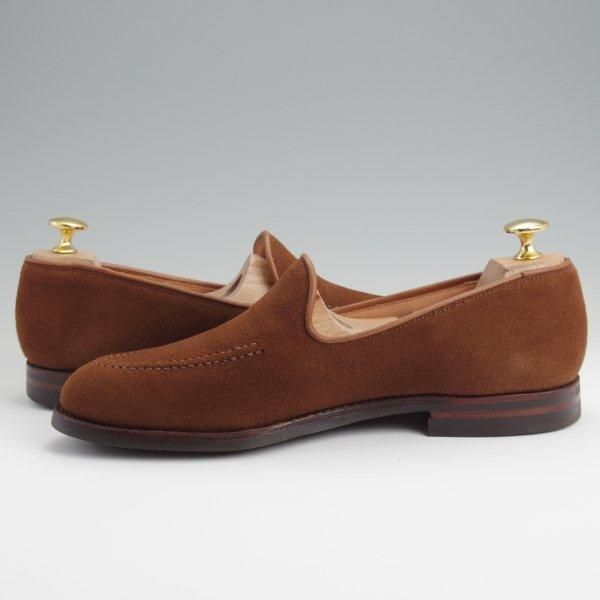 極上★クロケット&ジョーンズ 6E【定価￥90,200-★鹿革/DEERSKIN/375ラスト】CAMDEN/ローファー/スエード/茶/Crockett&Jones★l501