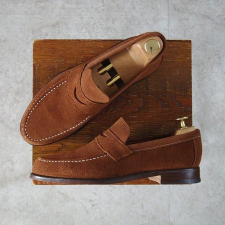 美品★(英)チーニー 6F【定価￥82,500-★コインローファー/HUGO】5203ラスト/スリッポン/スエード/茶/メンズ/CHEANEY★l509