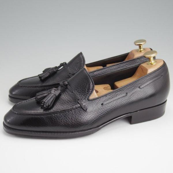極美品★(伊)エンツォ・ボナフェ SIZE 6【定価10万円以上★タッセルローファー/シボ革】グレインレザー/黒/メンズ/Enzo Bonafe★l519
