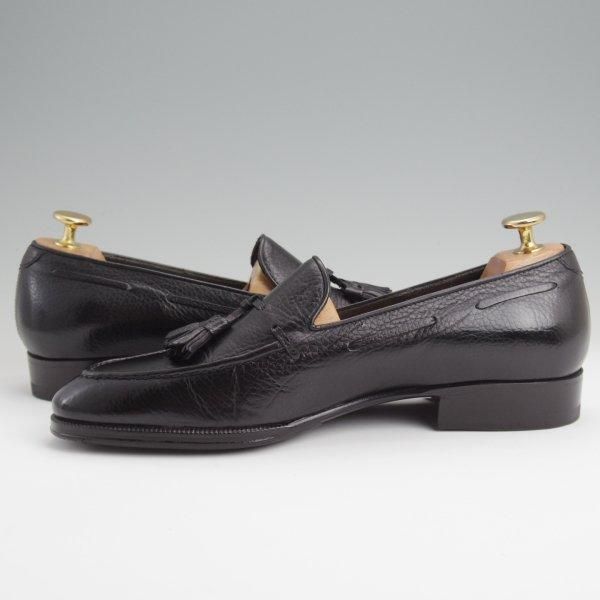 極美品★(伊)エンツォ・ボナフェ SIZE 6【定価10万円以上★タッセルローファー/シボ革】グレインレザー/黒/メンズ/Enzo Bonafe★l519