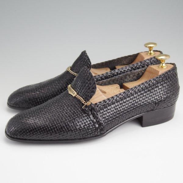 未使用★(伊)ボノーラ SIZE 41.5【貴重★イントレチャート/ローファー】スリッポン/黒/メンズ/BONORA★l523