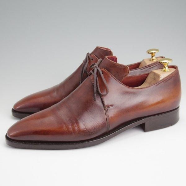 ★(仏)コルテ UK7.5程度【現行定価￥267,300-★純正シューツリー付き/Arca/アルカ】プレーントゥ/Vフロント/茶/メンズ/Corthay★l525