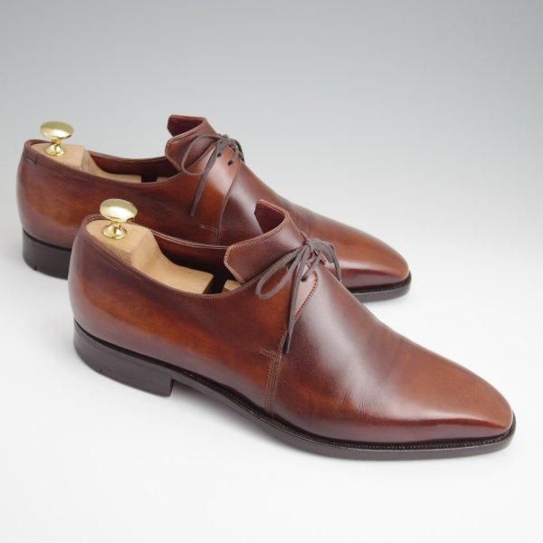 ★(仏)コルテ UK7.5程度【現行定価￥267,300-★純正シューツリー付き/Arca/アルカ】プレーントゥ/Vフロント/茶/メンズ/Corthay★l525