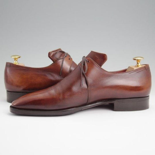 ★(仏)コルテ UK7.5程度【現行定価￥267,300-★純正シューツリー付き/Arca/アルカ】プレーントゥ/Vフロント/茶/メンズ/Corthay★l525
