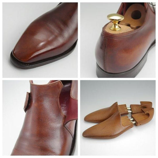 ★(仏)コルテ UK7.5程度【現行定価￥267,300-★純正シューツリー付き/Arca/アルカ】プレーントゥ/Vフロント/茶/メンズ/Corthay★l525