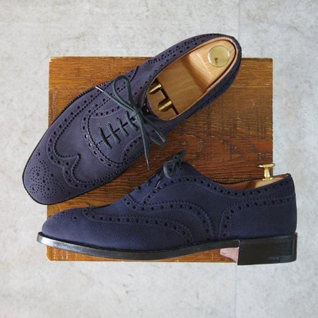 未使用★チャーチ 75F/UK7.5【デッドストック品★ネイビースエードのBUCK/旧チャーチ/73ラスト】3都市ロゴ/フルブローグ/紺/Church's★l530