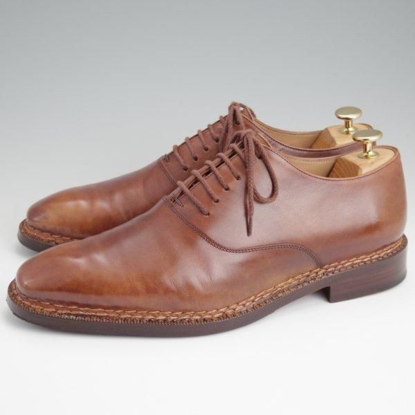 ★(伊)パオロ・マリアーニ UK8.5程度【貴重★ノルベジェーゼ製法/オーダー品】プレーントゥ/茶/メンズ/BOTTEGA PAOLO MARIANI★l539