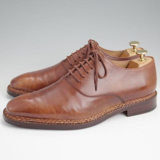 ★(伊)パオロ・マリアーニ UK8.5程度【貴重★ノルベジェーゼ製法/オーダー品】プレーントゥ/茶/メンズ/BOTTEGA PAOLO MARIANI★l539
