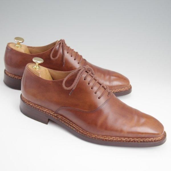 ★(伊)パオロ・マリアーニ UK8.5程度【貴重★ノルベジェーゼ製法/オーダー品】プレーントゥ/茶/メンズ/BOTTEGA PAOLO MARIANI★l539