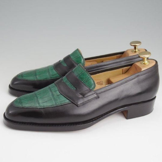 美品★(東欧)ヴァーシュ SIZE 39【高額★クロコダイル×カーフ/コインローファー】Uラスト/黒×フォレストグリーン/メンズ/VASS★l545