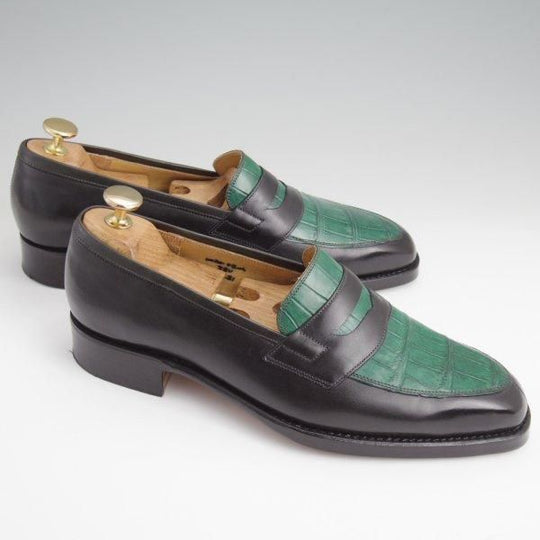 美品★(東欧)ヴァーシュ SIZE 39【高額★クロコダイル×カーフ/コインローファー】Uラスト/黒×フォレストグリーン/メンズ/VASS★l545
