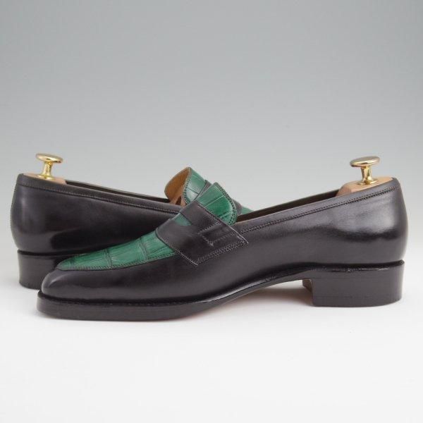 美品★(東欧)ヴァーシュ SIZE 39【高額★クロコダイル×カーフ/コインローファー】Uラスト/黒×フォレストグリーン/メンズ/VASS★l545