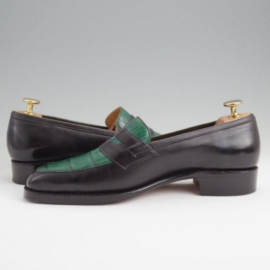 美品★(東欧)ヴァーシュ SIZE 39【高額★クロコダイル×カーフ/コインローファー】Uラスト/黒×フォレストグリーン/メンズ/VASS★l545