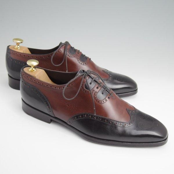 極上★(伊)アンジェロ・マネッティ SIZE 8.5【貴重★ギリーシューズ風デザイン/フルブローグ】黒×濃茶/カーフ/Angiolo Manetti★l546