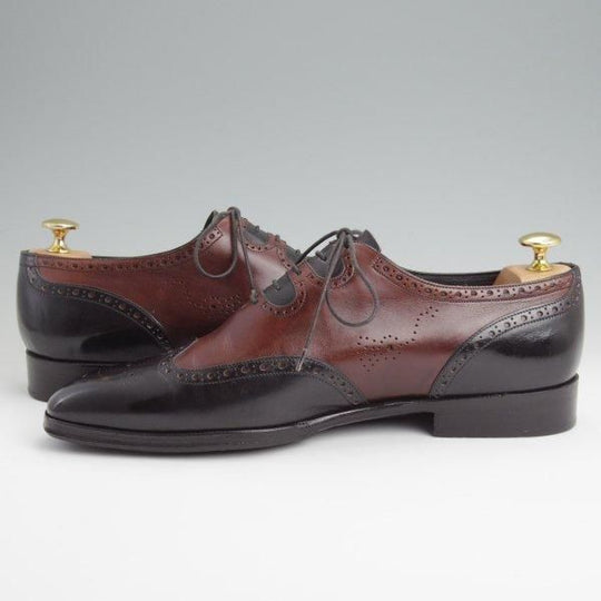 極上★(伊)アンジェロ・マネッティ SIZE 8.5【貴重★ギリーシューズ風デザイン/フルブローグ】黒×濃茶/カーフ/Angiolo Manetti★l546