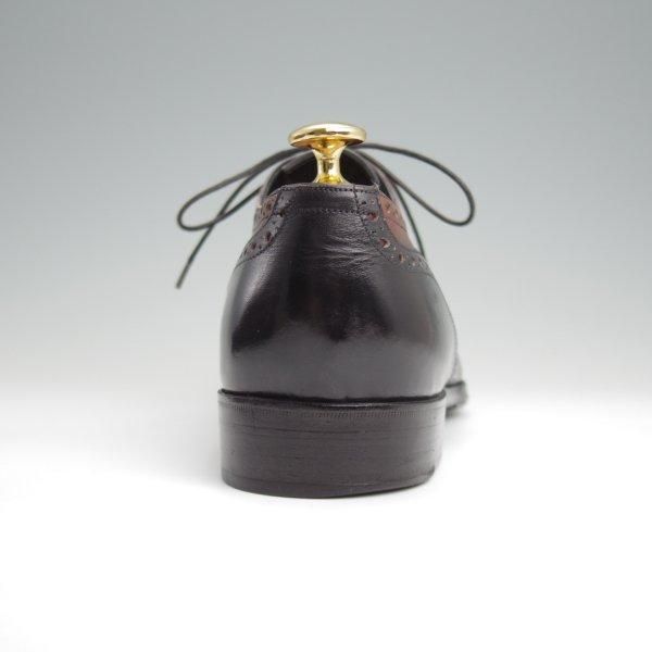 極上★(伊)アンジェロ・マネッティ SIZE 8.5【貴重★ギリーシューズ風デザイン/フルブローグ】黒×濃茶/カーフ/Angiolo Manetti★l546