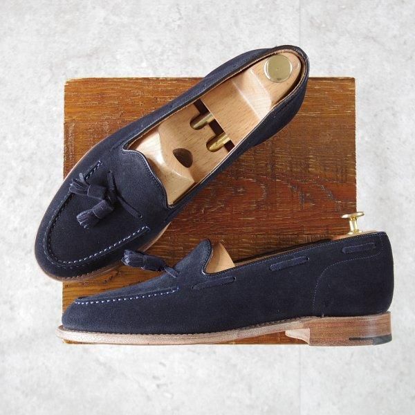 美品★チャーチ 80F/UK8【★タッセルローファー/FOSBURY】93ラスト/スエード/紺/メンズ/Church's★l591