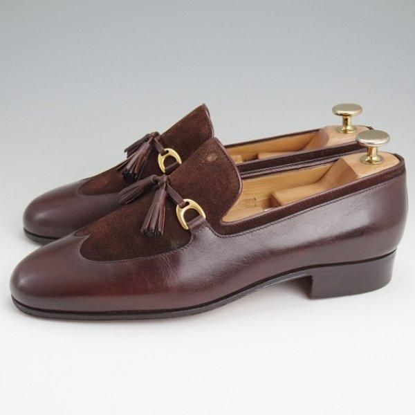 ★(伊)タニノクリスチー SIZE 5.5【定価10万円以上★コンビ仕様/タッセルローファー】カーフ×スエード/濃茶/メンズ/TANINO CRISCI★l622