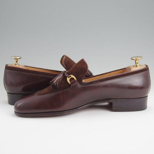 ★(伊)タニノクリスチー SIZE 5.5【定価10万円以上★コンビ仕様/タッセルローファー】カーフ×スエード/濃茶/メンズ/TANINO CRISCI★l622