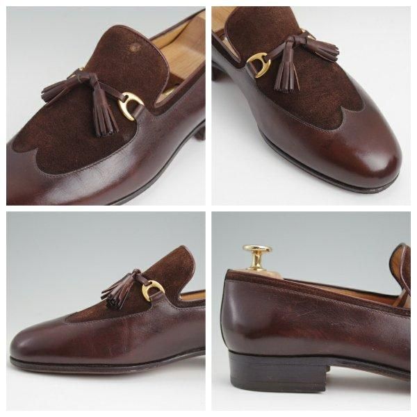 ★(伊)タニノクリスチー SIZE 5.5【定価10万円以上★コンビ仕様/タッセルローファー】カーフ×スエード/濃茶/メンズ/TANINO CRISCI★l622