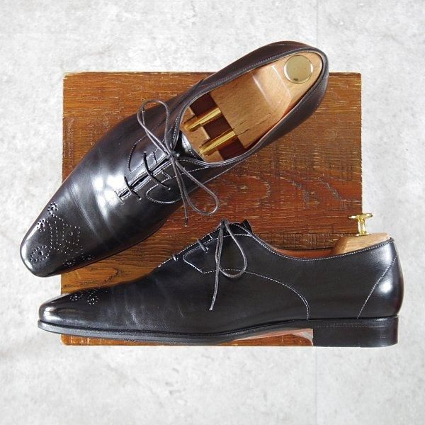 美品★(伊)サントーニ SIZE 8【★オックスフォードシューズ/9739】カーフ/黒/メンズ/Santoni★l658