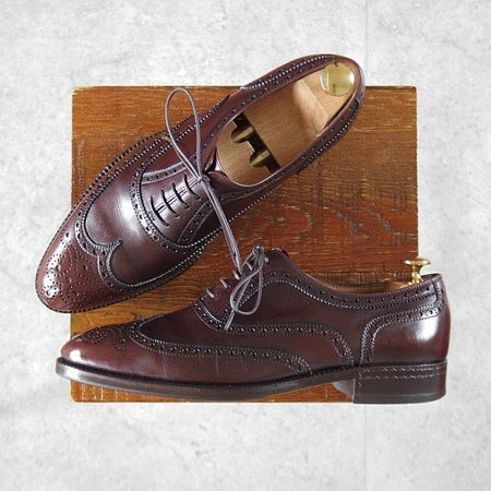 極上★平和堂靴店 SIZE 25.5【小笠原シューズ製★ハンドソーンウェルテッド製法/フルブローグ】カーフ/濃茶/メンズ★l660