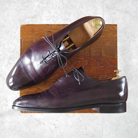 美品★(仏)ベルルッティ SIZE 9【貴重★タトゥ・コレクション/黒〜パープル系パティーヌ】ホールカット/ヴェネチアレザー/Berluti★l664